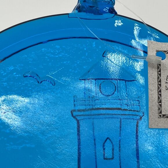Kitras Art Glass Lighthouse scenic Blue Glass Suncatcher, 6", Window Hanging - Picture 4 of 11